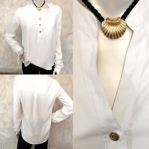 F21 Silky Gold Button Deep V neck top
